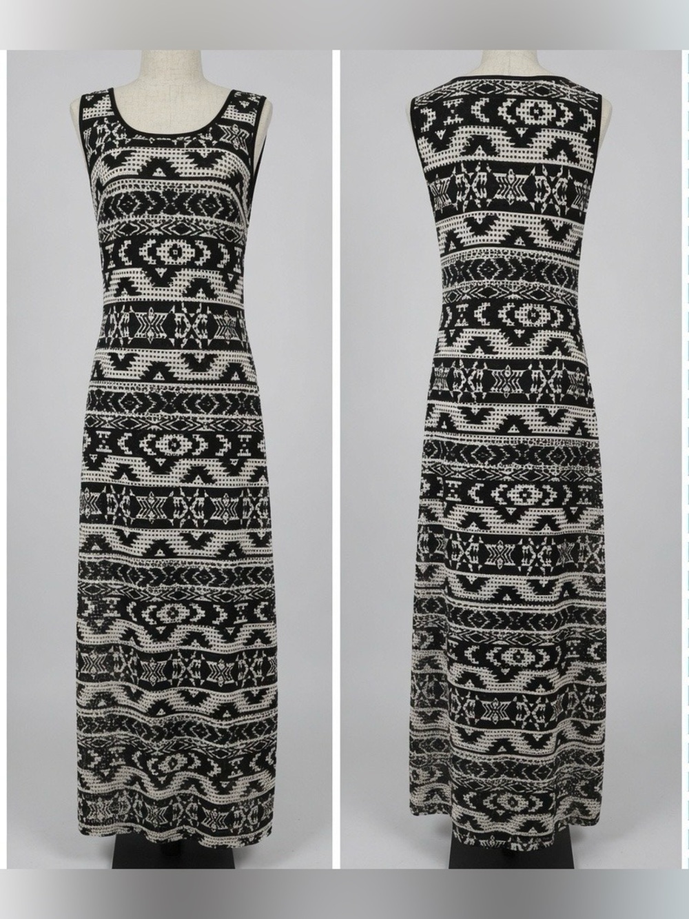 ECI New York black and white geometric pattern sleeveless maxi dress EUC - S
